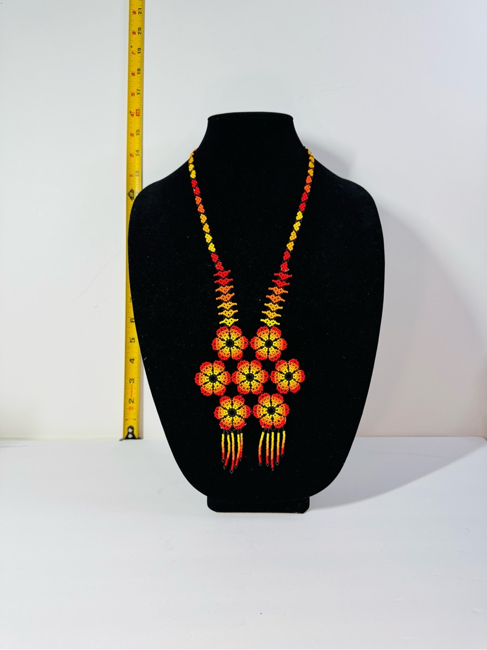Handmade Beaded Flower Necklace - Red & Yellow